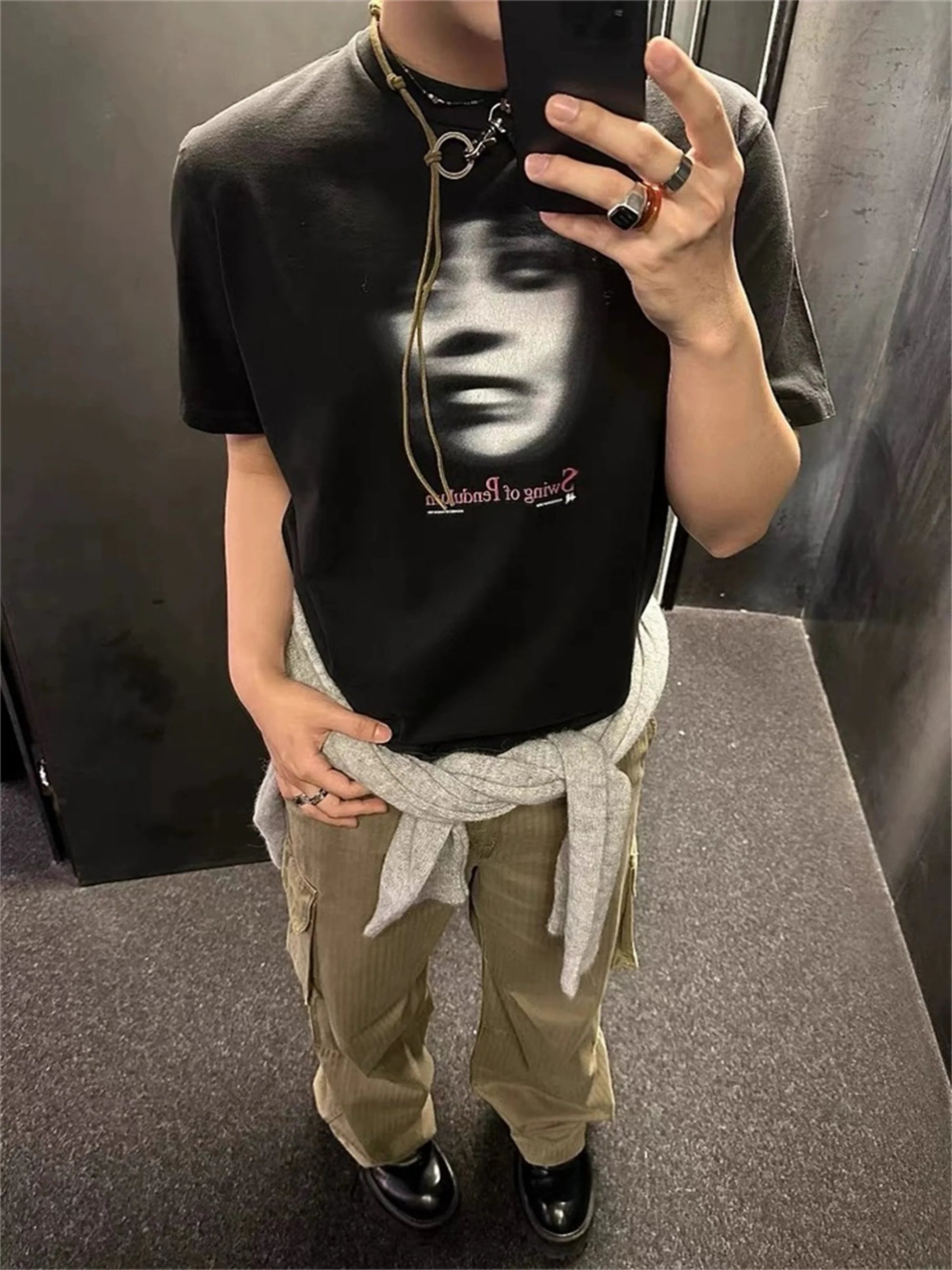 anime vintage t-shirt featuring 24ss vintage vtg retro high street phantom avatar print 100 cotton casual loose tops t shirt