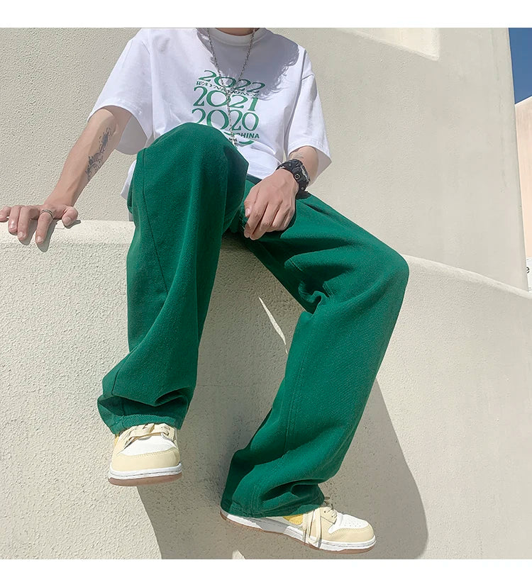 4 colors baggy jeans men fashion casual wide leg jeans men streetwear loose hip hop straight denim pants mens trousers m 2xl unique jeans style 4042