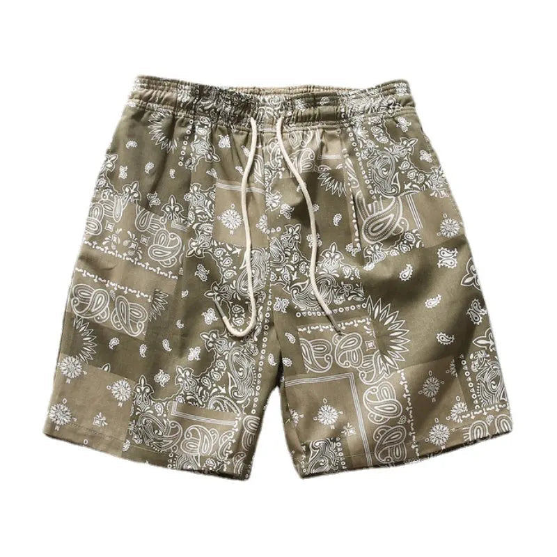 Mens Paisley Printed Shorts Hip Hop Loose Elastic Waist Sweat Shorts Casual Harajuku Drawstring Streetwear Sportswear Joggers