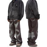 fashion loose streetwear denim pants unisex casual graffiti print wide legs jean pants hip hop trousers joggers mens baggy jeans streetwear sweatpants