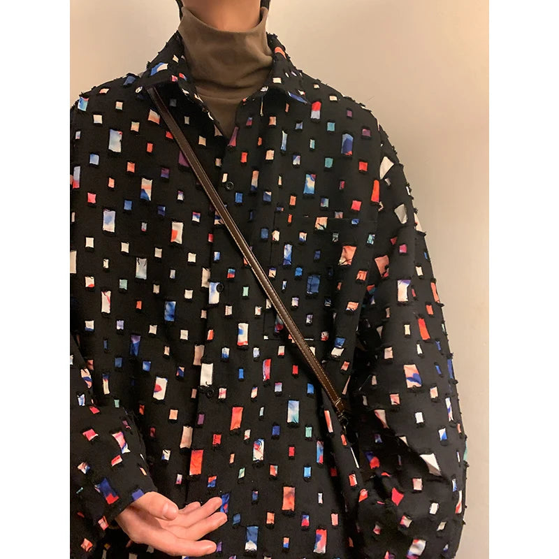 Oversized Fashion Casual Color Plaid Shirt Men Streetwear Loose Long Sleeved Shirt