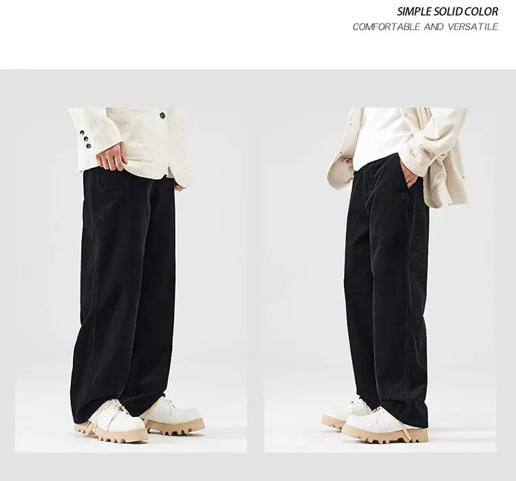 corduroy pants mens fashion loose casual straight large size wide leg baggy trousers office man commuter business corduroy pant unique default style 2179