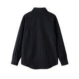 Wrinkled Fabric Casual Long Sleeve Shirt Men and Women Solid Color Streetwear Fashion Loose Black White Shirts Oversize Blouses