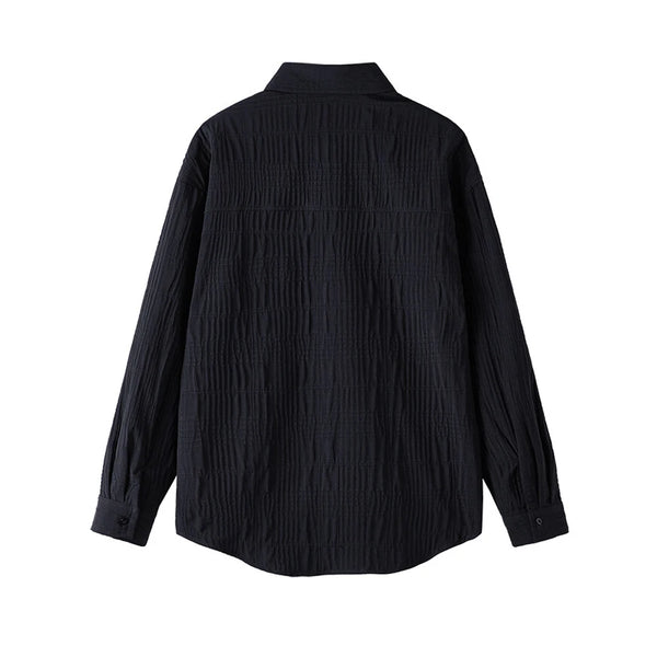 Wrinkled Fabric Casual Long Sleeve Shirt Men and Women Solid Color Streetwear Fashion Loose Black White Shirts Oversize Blouses
