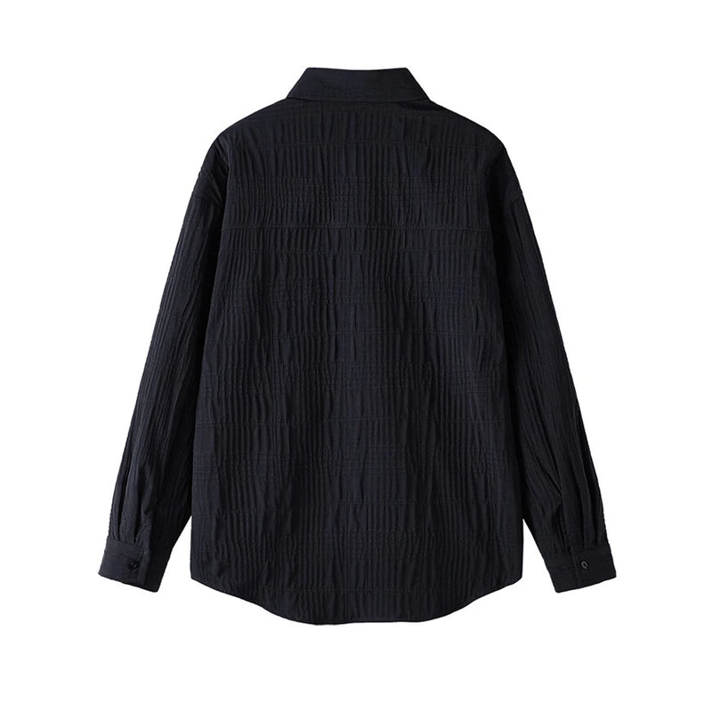 Wrinkled Fabric Casual Long Sleeve Shirt Men and Women Solid Color Streetwear Fashion Loose Black White Shirts Oversize Blouses