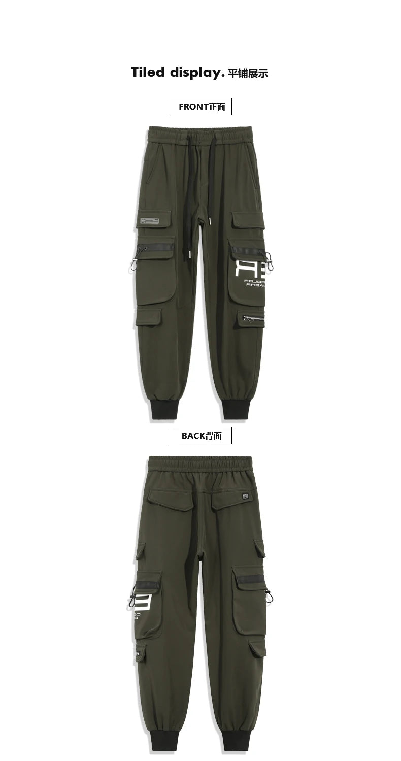 mens cargo pants elastic waist trousers with pockets streetwear hip hop loose fit ankle drawstring military sweatpants joggers unique joggers style 2533