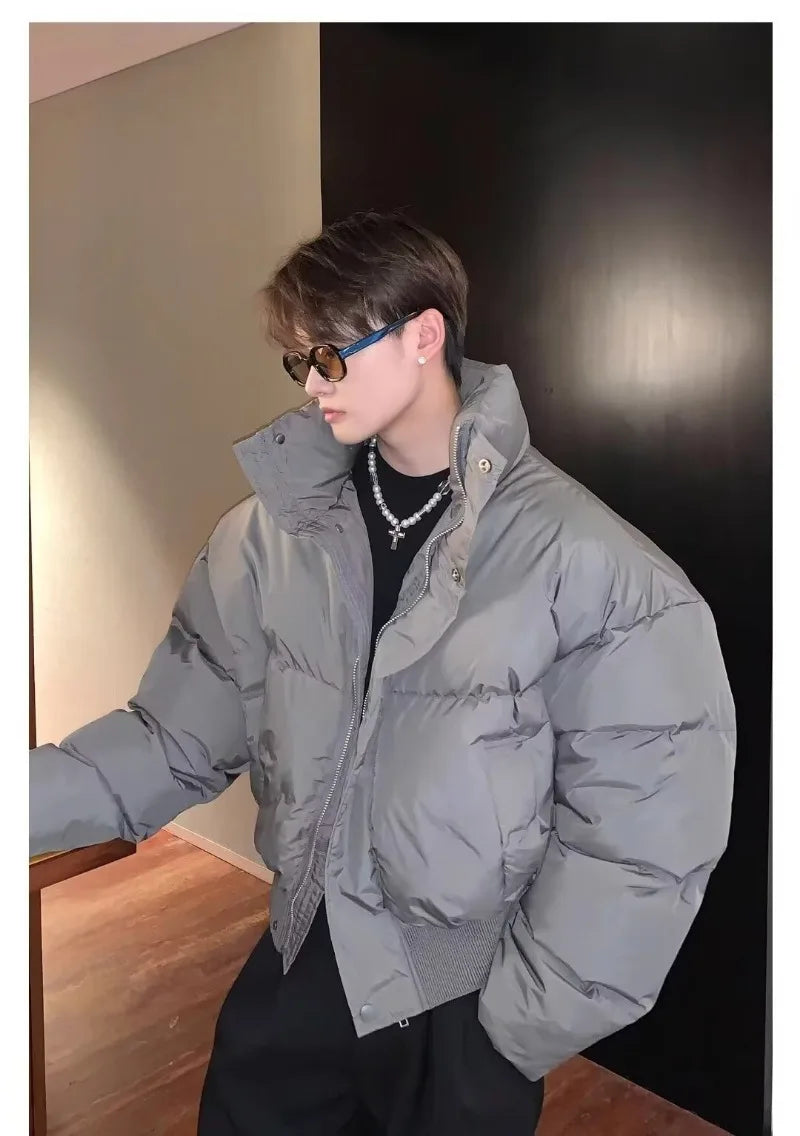 Simplicity Stand Collar Mens Parkas Heavy Winter Thicken Casual Short Cotton Jacket Warm Fashion Coats Male Streetwear New