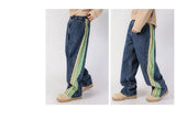 men streetwear fashion side splice hip hop loose casual wide leg straight baggy jeans pant cityboy jeans pants trousers unique jeans style 2613