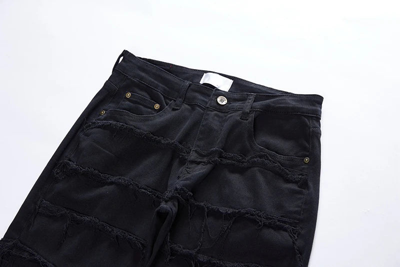 destroyed ripped pieced patchwork denim jean pants casual straight biker trousers mens fashion y2k hip hop streetwear joggers unique joggers style 540