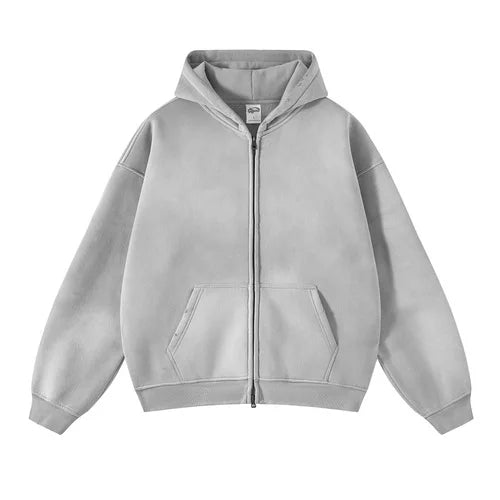 anime chrome print featuring mens oversize long sleeve washed double zipper cardigan hoodies loose plus plush gradient womens hooded pullovers winter