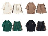 Summer New 4Colors Men Sets Casual Short-sleeved O-neck Tshirt Side Embroidery Knee-length Trousers Fashion Street Men Suits