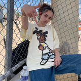 Glitchcore Aesthetic piece – Retro Gothic Rock Cartoon Pattern Letter Print T Shirt Women