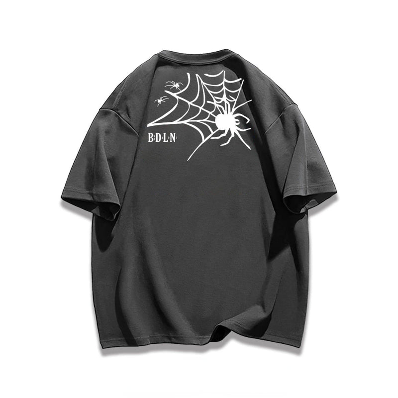 Y2k Broken heart – Trendy Street American Spider Web Print Round Neck Short Sle