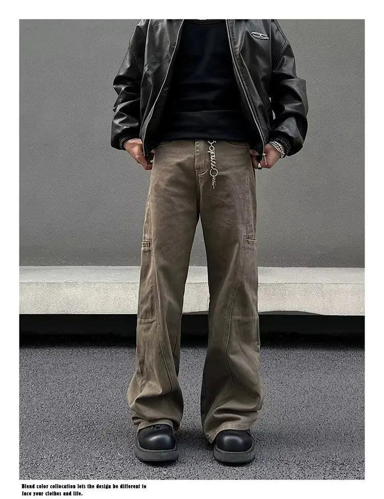 american high street retro men and women trendy straight work pants couple spring and autumn hip hop loose casual pants y2k unique default style 811