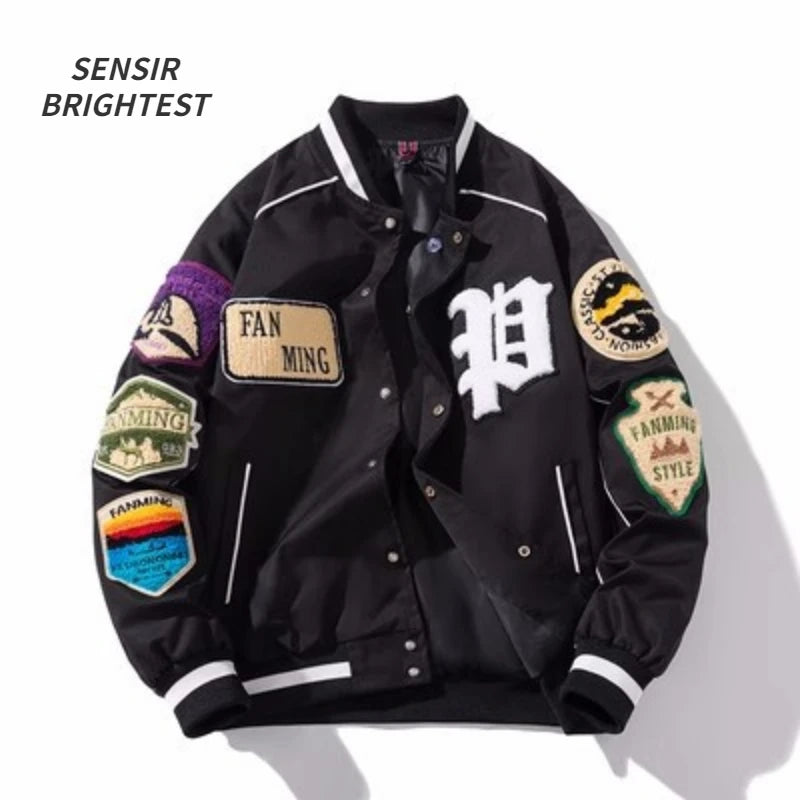 leather varsity coat, fall winter style, men's streetwear fashion, oversized urban jacket, high quality cold-weather coat