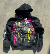 Gothic Punk Trend Pattern Printed Oversize Hoodie Men's 2023 New Street Hip-Hop Versatile Loose Pullover Sweatshirt Women's