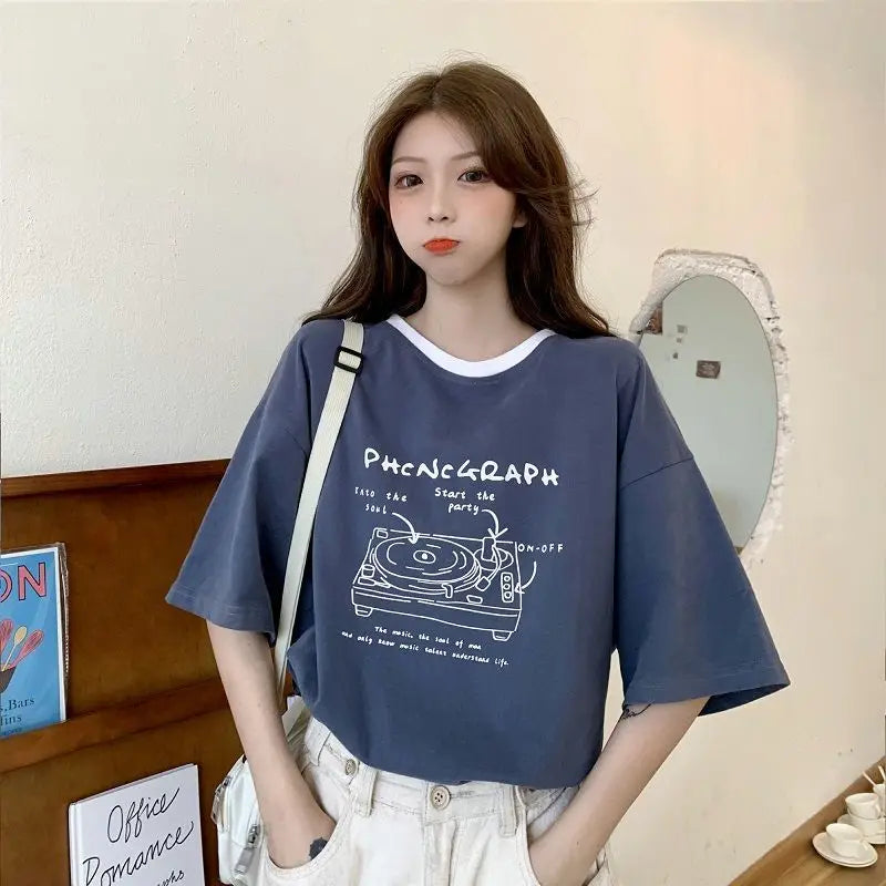 Glitchcore Oversized shirt – Summer Japanese Girly Cotton Short Sleeved T Shirt For Women