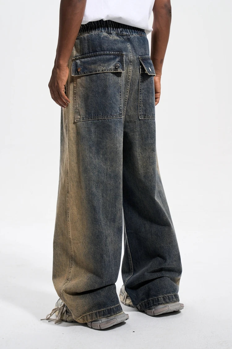 mens high street loose denim jeans casual straight retro washed jeans hip hop streetwear casual wide legs joggers baggy jeans unique joggers style 2868
