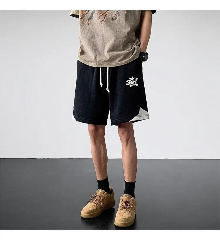Korean fake two-piece sports basketball shorts men summer American fashion