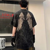Vaporwave Broken heart – Men Retro T Shirts Rhinestone Wing Washed Short Sleeve T Shi
