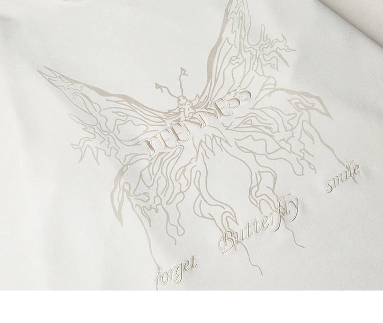 Men Suede Sweatshirt Streetwear Butterfly Monster Embroidery Harajuku