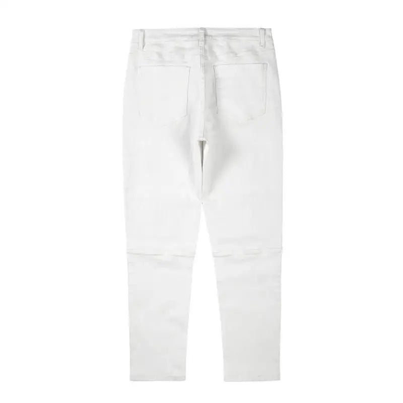 high street white knee pleated vertical stripe elastic fit skinny jeans male casual small leg jeans pants slim mens clothing unique jeans style 3674
