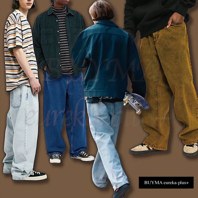 harajuku hip hop big boy jeans y2k skateboard pants gothic graphic embroidery retro high waist mens wide trousers baggy jeans ripped baggy denim