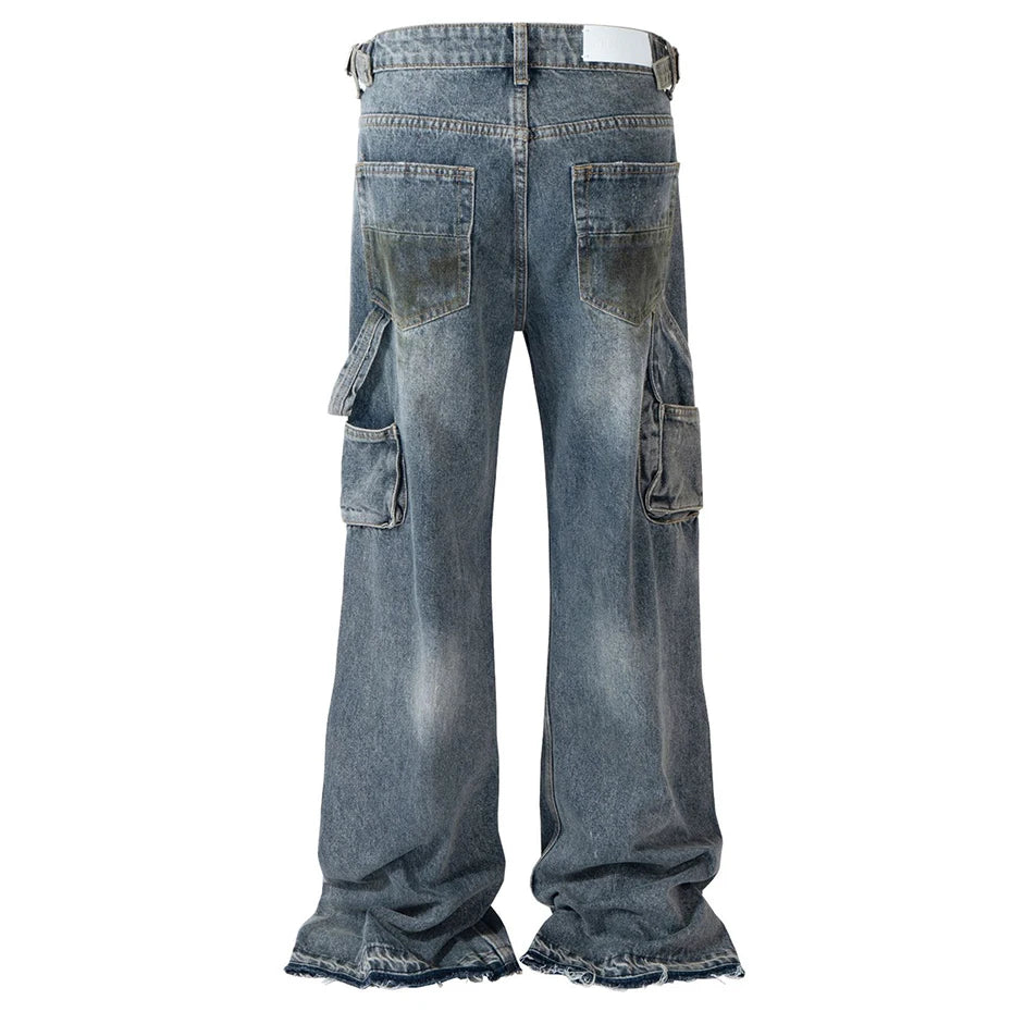 men blue ripped baggy jeans dirty printed distressed loose denim pants male luxury designer fashion jeans trousers unique jeans style 1359