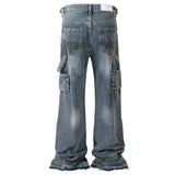 men blue ripped baggy jeans dirty printed distressed loose denim pants male luxury designer fashion jeans trousers unique jeans style 1359
