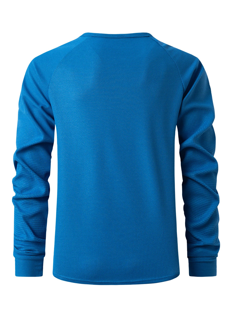 2024 New vintage Waffle Men's Henry shirt with button-down crew-neck and long sleeves