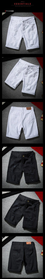 men white denim shorts new summer men holes casual shorts jeans men cotton solid slim fit shorts pants knee length pants unique jeans style 1243