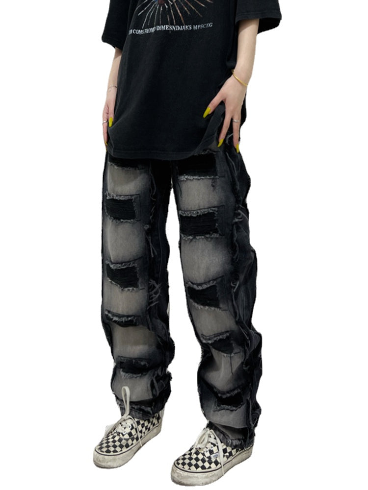 fashion distressed washed wtih moustache effect denim jean pants mens casual straight trousers streetwear hip hop joggers pants unique joggers style 2341
