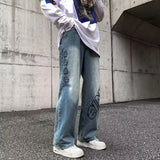 2023 new fashion letter graffiti brown hip hop men baggy jeans pants y2k clothes straight vintage denim trousers pantalon homme unique jeans style 5808
