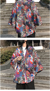 Japanese Style Men's Lightweight Kimono Jacket Dragon Print Kimono Cardigan New Arrival Street Shirt Harajuku Kimono Couple Tops