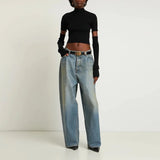 harajuku washed gradient color wide leg baggy denim trousers unisex straight loose casual jeans mens oversized cargo pants unique cargo style 1446