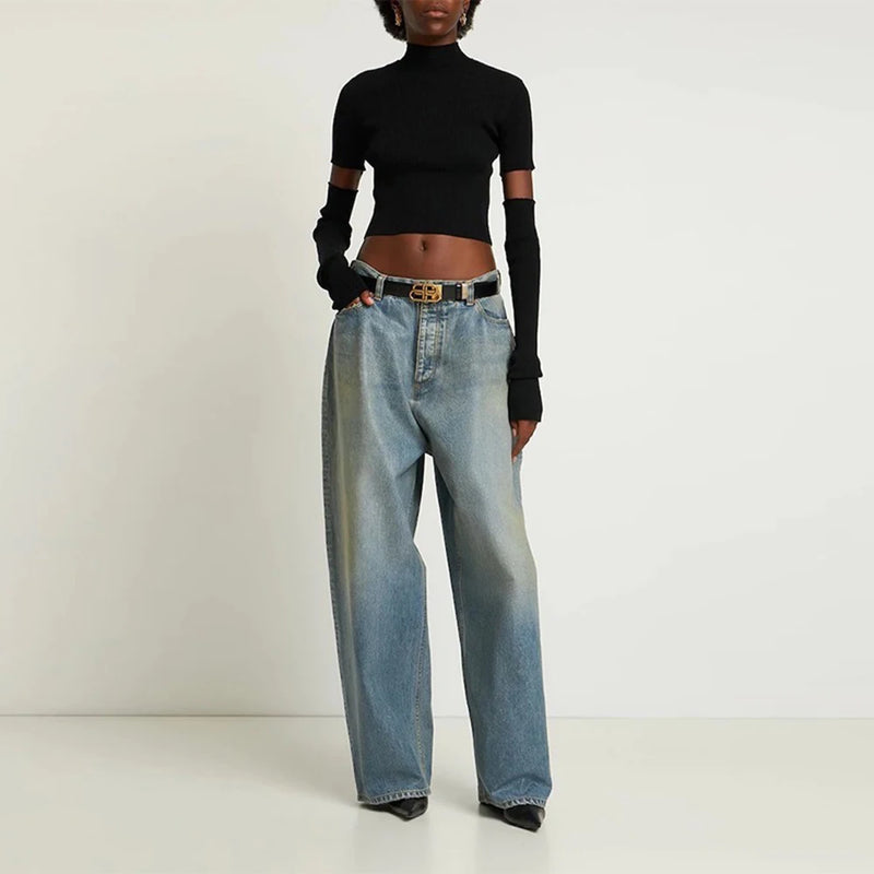 harajuku washed gradient color wide leg baggy denim trousers unisex straight loose casual jeans mens oversized cargo pants unique cargo style 1446