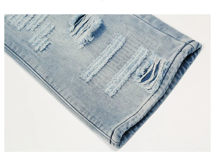 men distressed ripped destroied holes denim jean pants fashion zipper biker jeans streetwear flare pants joggers y2k men s jeans unique joggers style 3809