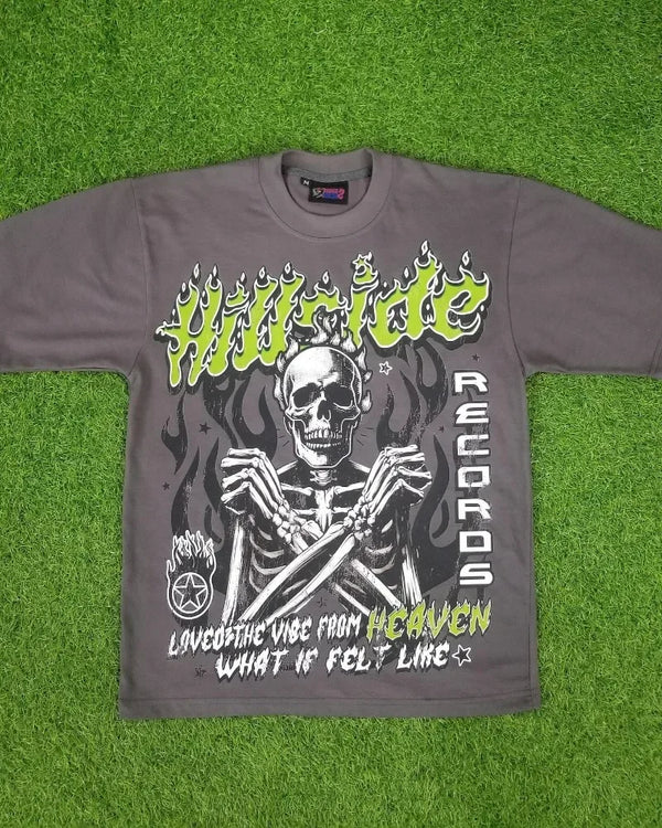 Cyberpunk Melting smiley – 2024 New Summer Trend Skull Bone Print Oversized T Shirt Men