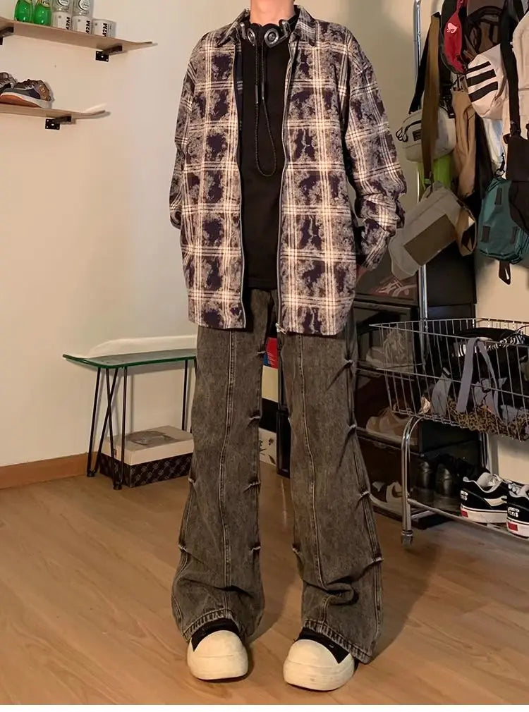 Autumn and Winter 2024 New Smudged Design Y2K Zipper Shirt Men's Korean Handsome Personality Casual Thickened Top Jacket