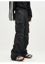 punk rivet denim jeans pants mens 2023 harajuku streetwear bottom zipper cotton casual oversize joggers straight pants trousers unique joggers style 4473