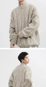 Autumn and Winter American New Style Men and Women Trendy Personalized Stand up Collar Knitted Shirt Couple Loose Retro Simple