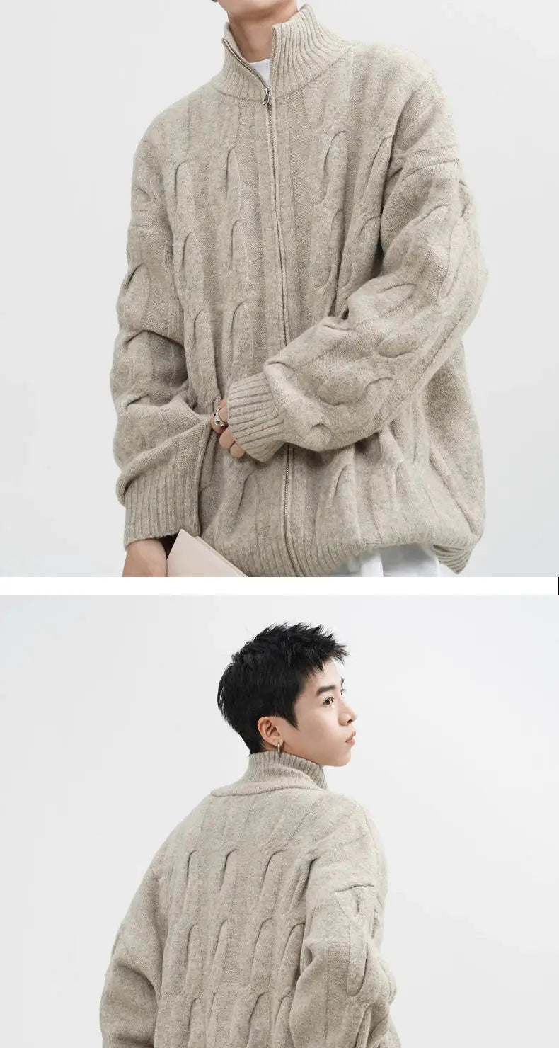 Autumn and Winter American New Style Men and Women Trendy Personalized Stand up Collar Knitted Shirt Couple Loose Retro Simple
