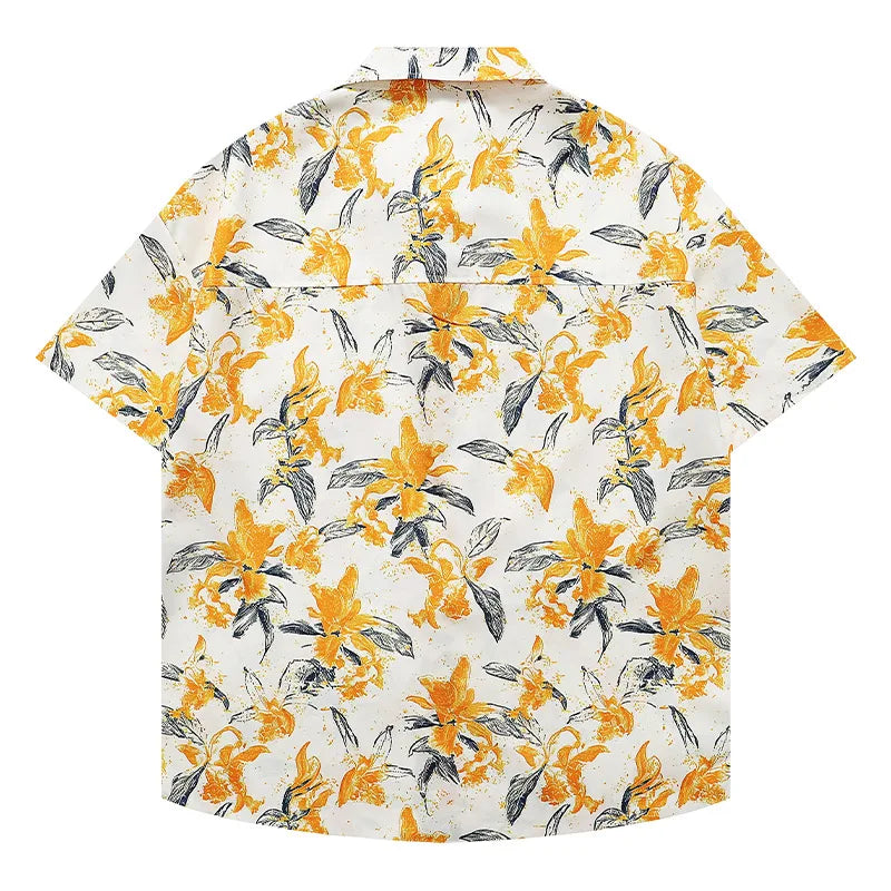 Casual Fashion Hawaiian Shirts Flower Pattern Half Sleeve Shirt Beach Fashion Versatile