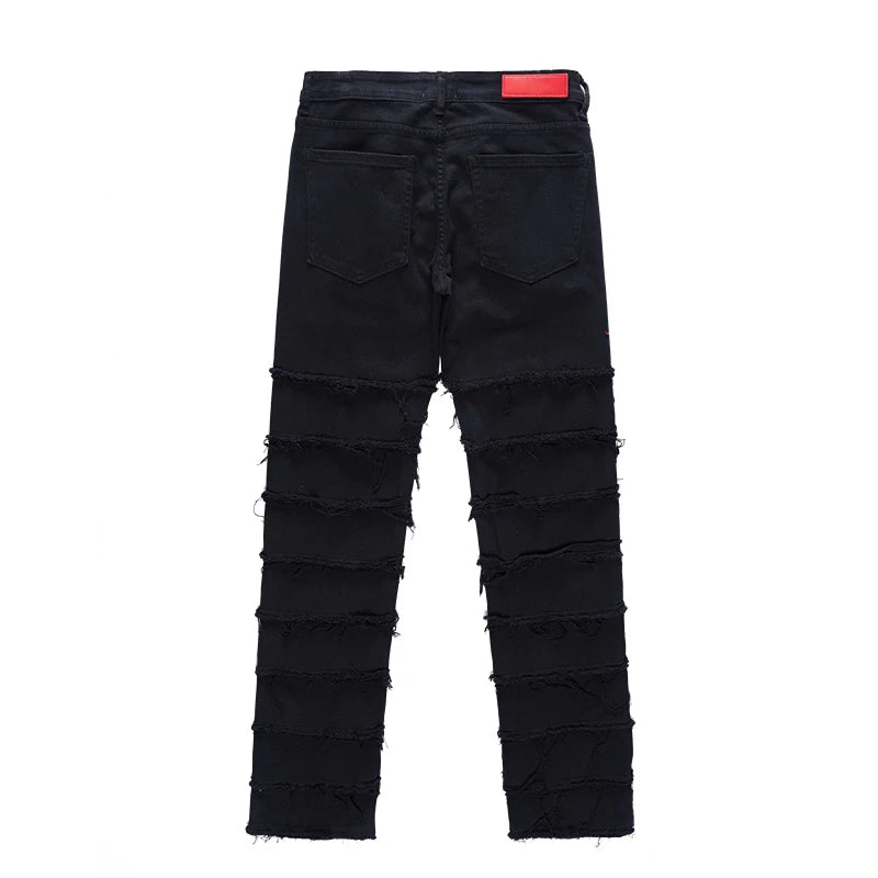 destroyed ripped pieced patchwork denim jean pants casual straight biker trousers mens fashion y2k hip hop streetwear joggers unique joggers style 539