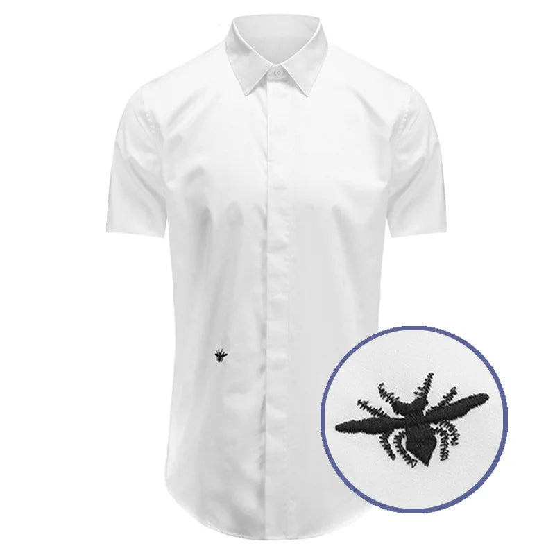 New 2021 luxury Men Classic Embroidered bee spide Fashion Cotton Casual Shirts Shirt high quality Pocket Short sleeves A50