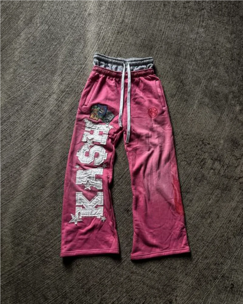 cargo pants men double elastic waist patchwork letter pattern y2k joggers men baggy hosen vintage casual sweatpants streetwear unique joggers style 718