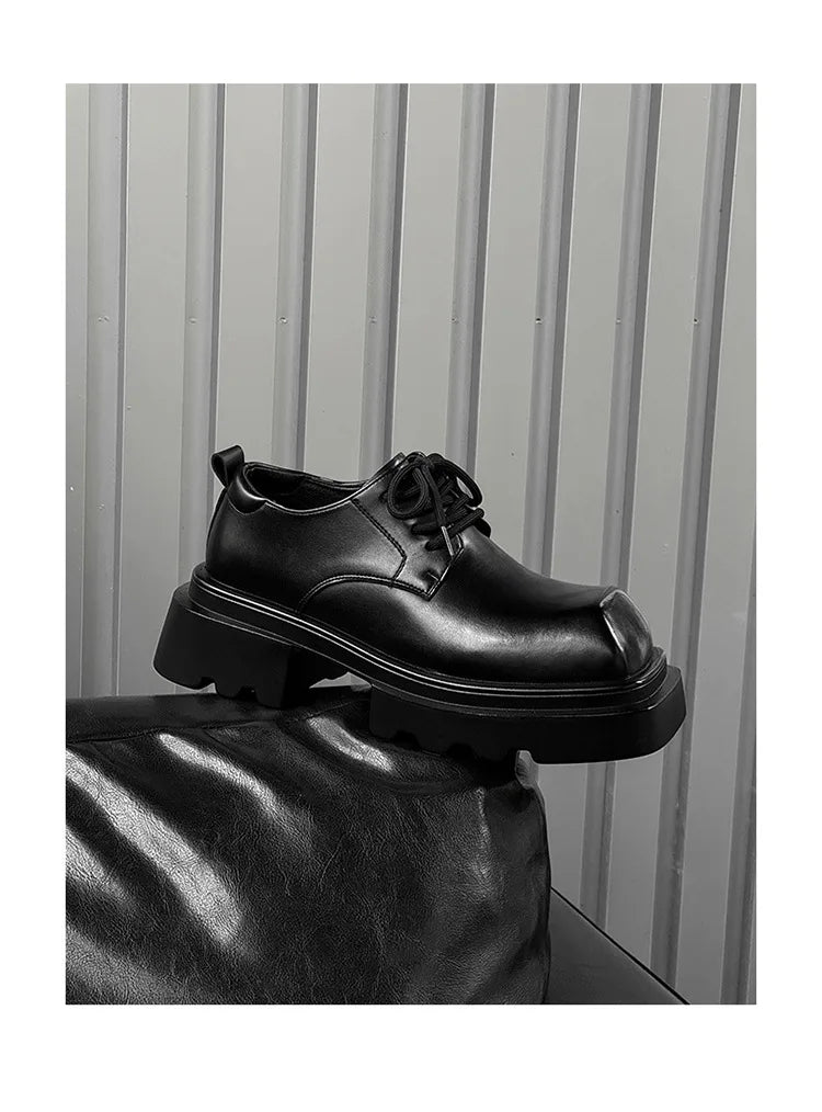 High Street Increase Derby Shoes Men's Streetwear Fashion Thick Sole Platform PU Leather Casual Luxury Designer Shoe