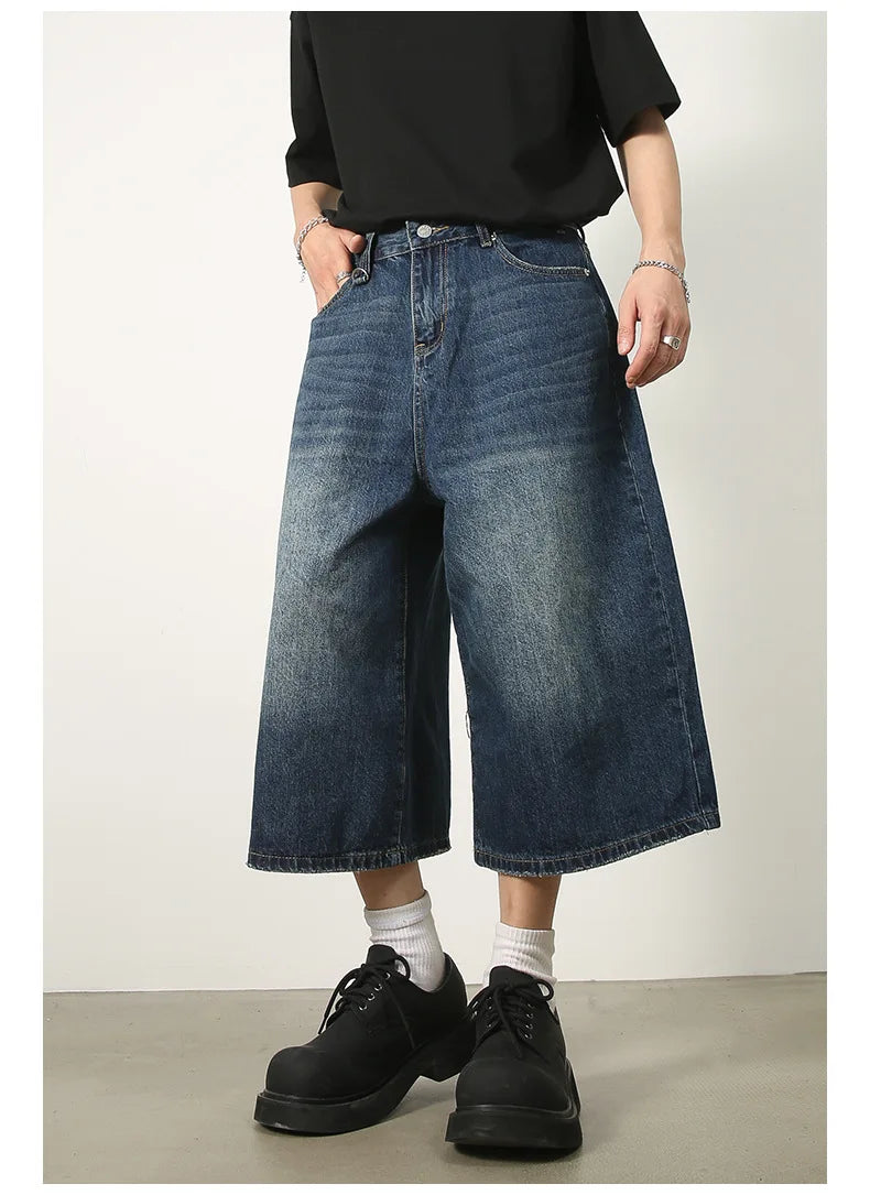 men summer streetwear fashion loose casual wide leg denim calf length jeans pants male vintage jeans baggy hosen pants unique jeans style 1492