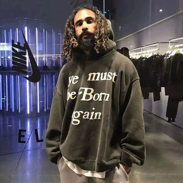 Street American Personality Ins Pure Cotton Retro Popular Sweatshirt Winter Y2K Niche Trendy Brand Men Couple Hooded Sweatshirt