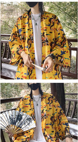 Japanese Style Men's Lightweight Kimono Jacket Dragon Print Kimono Cardigan New Arrival Street Shirt Harajuku Kimono Couple Tops